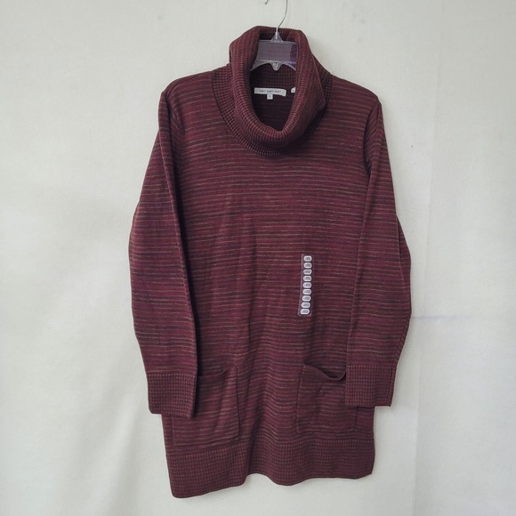 Eight Eight Eight Tunic Sweater Womens L Port Red Space Dyed Pocket Cowlneck New - Picture 1 of 9